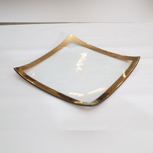 Annieglass Decorative Handcrafted Home Decor Glass Plate with Gold Design 10x10